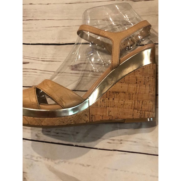 Antonio Melani Beige Cork Heels Platforms Wedge 9.5 tan Leather - Picture 2 of 9